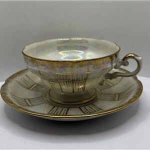 Royal Sealy Lusterware White and Gold Teacup and Saucer